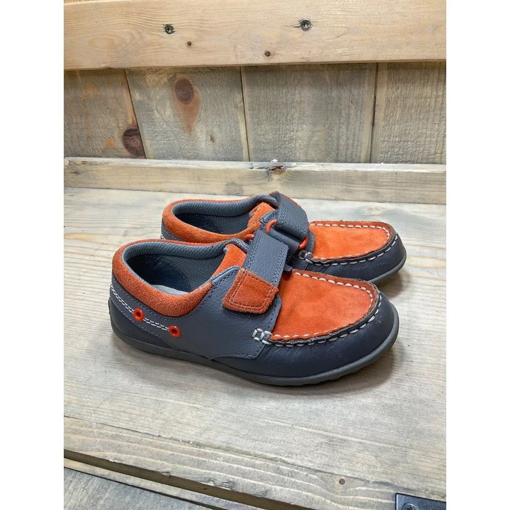 CLARKS Boys Orange Gray Hook and Look Loafers Suede US 10W